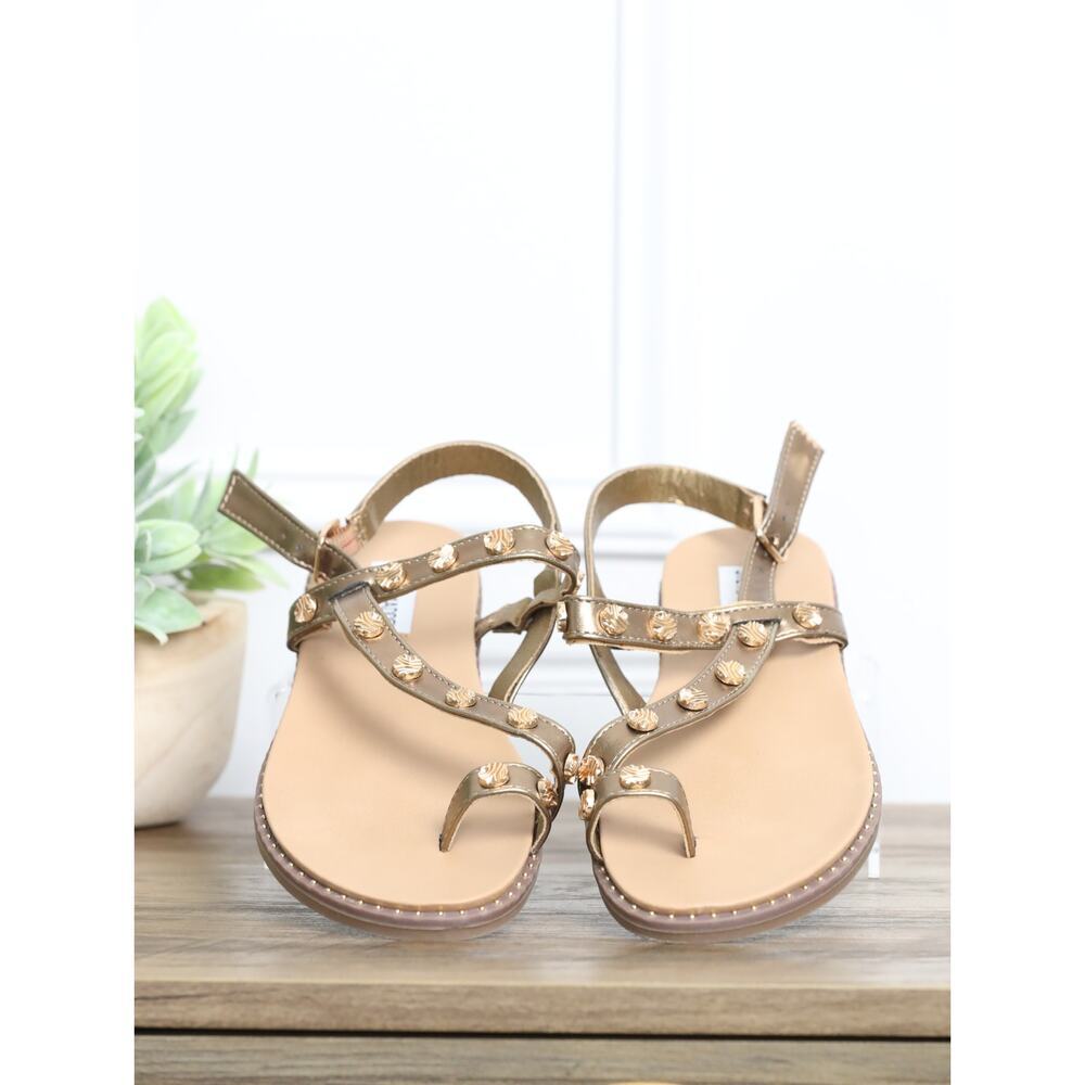 Steve Madden Luciane Studded Sandals Gold Bronze Embellished Flat Size 6